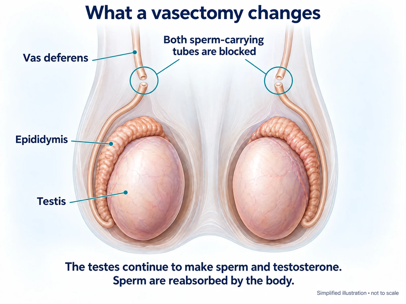 Illustration of the sperm-carrying tubes treated during vasectomy